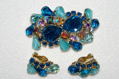 +MBA #E52-077   "Juliana Gold Tone Glass, Acrylic & Crystal Rhinestone Pin & Earring Set"
