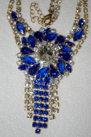 +MBA #E53-008  "Lilien Beautful Blue & Clear Crystal Fancy Rhinestone Necklace & Matching Earrings Set"