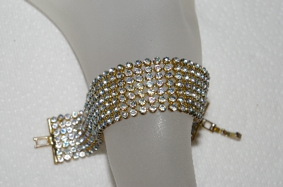 +MBA #E53-120   "Gold Tone Mesh Style AB Crystal Rhinestone Bracelet"