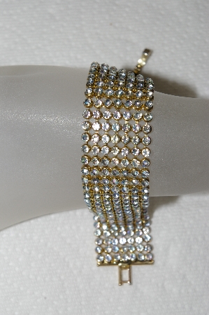+MBA #E53-120   "Gold Tone Mesh Style AB Crystal Rhinestone Bracelet"