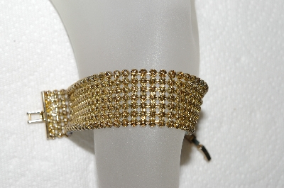 +MBA #E53-120   "Gold Tone Mesh Style AB Crystal Rhinestone Bracelet"