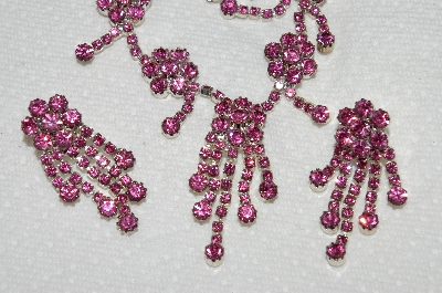 +MBA#E53-031   "Older Silvertone Pink Austrian Crystal Fancy Necklace & Earrings Set"