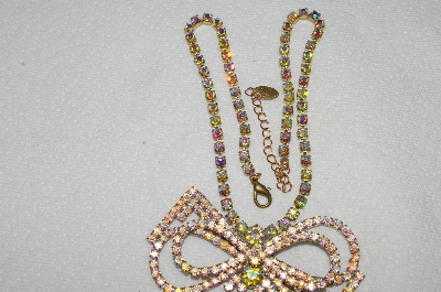 +MBA #53-036   "Lilien Large & Fancy AB Crystal Rhinestone Bow Necklace"