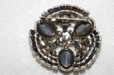 **MBA #E53-057   "Vintage Silvertone Fancy Grey Glass Stone & Clear Crystal Rhinestone Brooch"