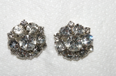 +MBA #E53-134   "Vintage Silvertone Fancy Round Clear Crystal Rhinestone Earrings"