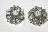 +MBA #E53-134   "Vintage Silvertone Fancy Round Clear Crystal Rhinestone Earrings"