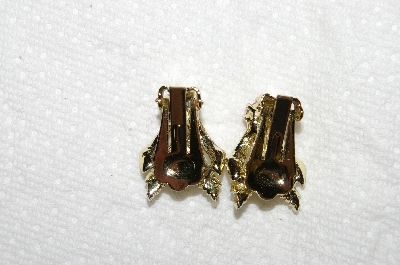 +MBA #E53-184   "Vintage Gold Tone AB Crystal Clip On Earrings"