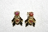 +MBA #E53-184   "Vintage Gold Tone AB Crystal Clip On Earrings"