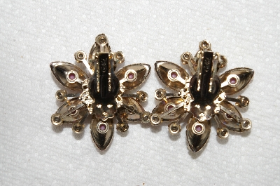 +MBA #E53-138   "Cathe Gold Tone Splatter Glass Stone & AB Crystal Rhinestone Earrings"