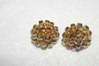 +MBA #E53-141  "Vogue Gold Tone Fancy AB Crystal Bead Clip On Earrings"