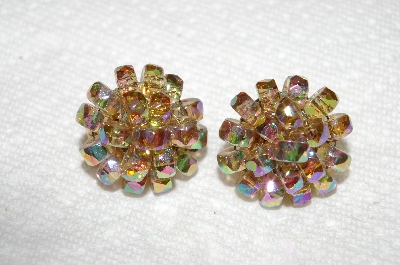 +MBA #E53-141  "Vogue Gold Tone Fancy AB Crystal Bead Clip On Earrings"