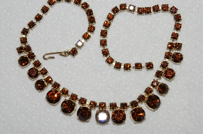 +MBA #E53-100   "Vintage Gold Tone Rootbeer Colored Rhinestone Choker"