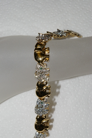 +MBA #E53-073   "Vintage Goldplated Clear Crystal  Elephant  Bracelet"
