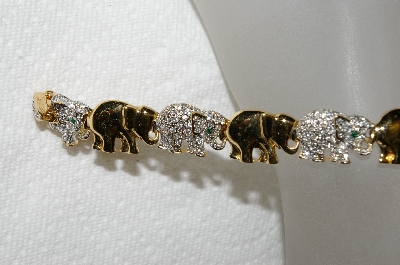 +MBA #E53-073   "Vintage Goldplated Clear Crystal  Elephant  Bracelet"