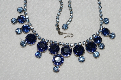 +MBA #E53-069   "Vintage Silvertone Blue Glass & Blue Crystal Rhinestone Choker"