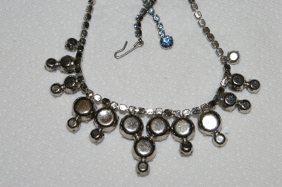 +MBA #E53-069   "Vintage Silvertone Blue Glass & Blue Crystal Rhinestone Choker"