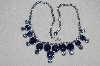 +MBA #E53-069   "Vintage Silvertone Blue Glass & Blue Crystal Rhinestone Choker"