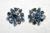 +MBA #E53-155   "Coro Gold Tone Fancy Blue Glass & Rhinestone Clip On Earrings"