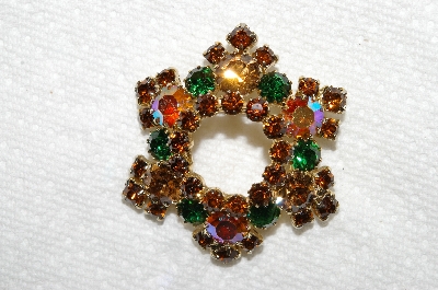 +MBA #E53-089   "Weiss Gold Tone Multi Colored Crystal Rhinestone Pin"