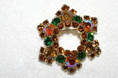 +MBA #E53-089   "Weiss Gold Tone Multi Colored Crystal Rhinestone Pin"