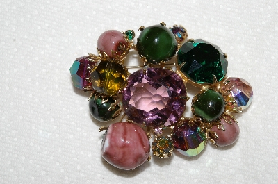 +MBA #E53-106   "Juliana Multi Colored Glass Stone & Fancy Glass Bead Brooch"