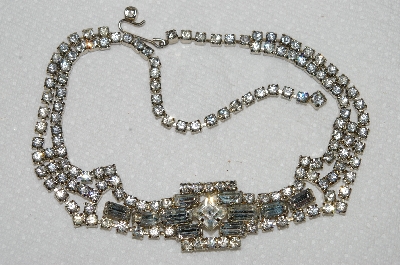 +MBA #E53-109   "Vintage Silvertone Very Fancy Clear Crystal Rhinestone Choker"