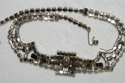 +MBA #E53-109   "Vintage Silvertone Very Fancy Clear Crystal Rhinestone Choker"