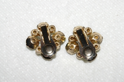 +MBA #E53-172   "Vintage Goldtone Green Rhinestone Clip On Earrings"