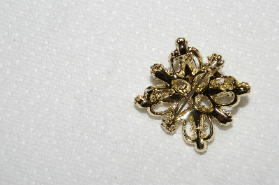 **MBA #E53-230    "Vintage Goldplated Black ,& Clear Rhinestone & Faux Pearl Pin"