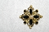 **MBA #E53-230    "Vintage Goldplated Black ,& Clear Rhinestone & Faux Pearl Pin"