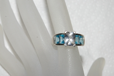 +MBA #E53-213   "Older Rodium Plated Silver Clear & Blue CZ Ring"