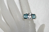 +MBA #E53-213   "Older Rodium Plated Silver Clear & Blue CZ Ring"