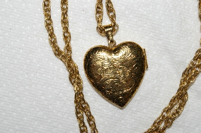 +MBA #E53-256   "Older 1928 Gold Tone Heart Locket  With 28" Chain"