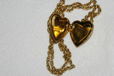 +MBA #E53-256   "Older 1928 Gold Tone Heart Locket  With 28" Chain"