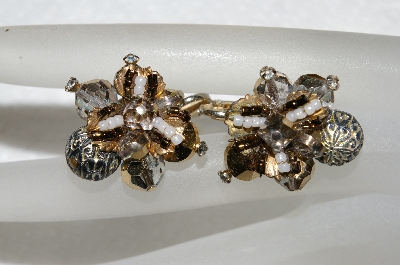 +MBA #E53-149   "Verdome Gold Tone Fancy Glass Bead Clip On Earrings"