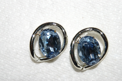 +MBA #E53-167   "Vintage Silvertone Blue Acrylic Stone Earrings"