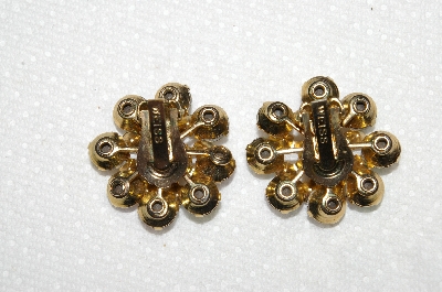 +MBA #E53-048   "Weiss Gold Tone AB Crystal Rhinestone Clip On Earrings"