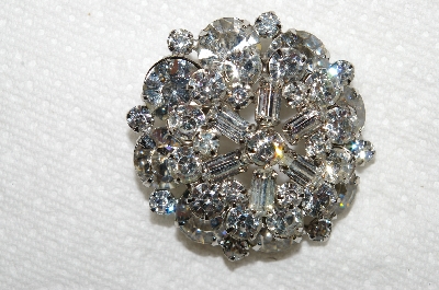 +MBA #E53-059   "Weiss Silvertone Fancy Clear Crystal Rhinestone Brooch"