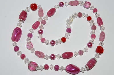 +MBA #E51-468   "Vintage Pink, Clear & Red Glass Bead Necklace"