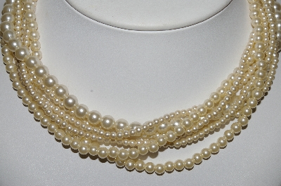 +MBA #E51-093   "Vintage 7 Strand  Faux Glass Pearl Necklace"