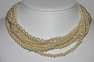 +MBA #E51-093   "Vintage 7 Strand  Faux Glass Pearl Necklace"