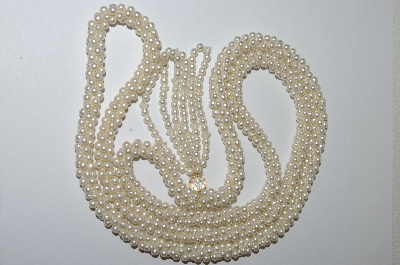 +MBA #E51-085   "Vintage Woven Faux Pearl & Crystal Bead Necklace"