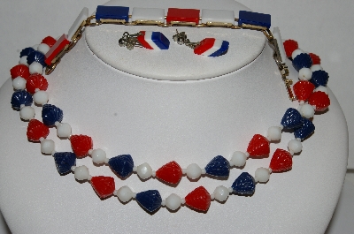 +MBA #E51-100    "Vintage Lot Of  3 Pieces Of  Red, White & Blue Thermoplastic Jewelry"