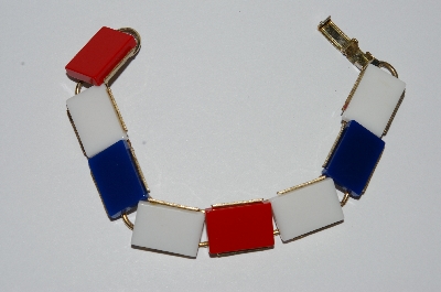 +MBA #E51-100    "Vintage Lot Of  3 Pieces Of  Red, White & Blue Thermoplastic Jewelry"