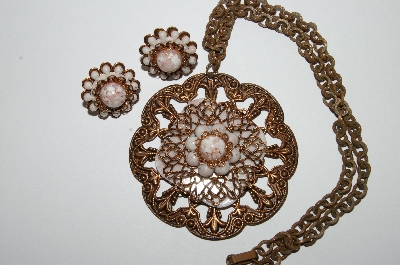 +MBA #E51-336   "Vintage Copper Faux Stone Necklace & Earring Set"