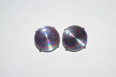 +MBA #E51-422    "Vintage Silvertone AB Acrylic Disk Earrings"