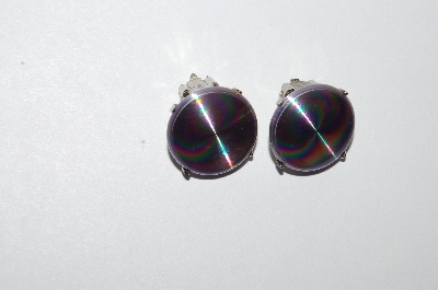 +MBA #E51-422    "Vintage Silvertone AB Acrylic Disk Earrings"