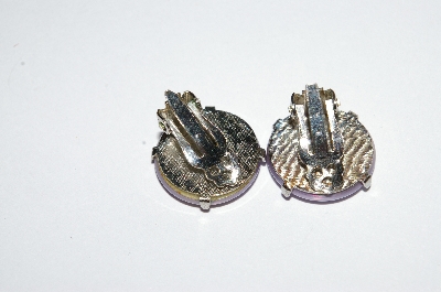 +MBA #E51-422    "Vintage Silvertone AB Acrylic Disk Earrings"