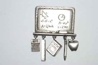 +MBA #E51-299   "JJ Jonette Jewelry Co. Silvertone Black Board Pin With Charms"