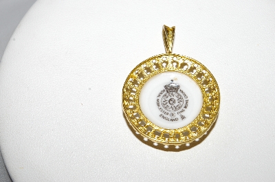 +MBA #E51-499    "Royal Worchester Gold Filed Porcelain Floral Pendant" 
